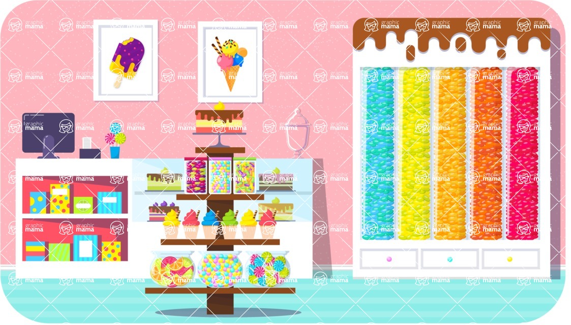 Vector Landscape Mega Bundle - Vivid Candy Shop Interior Vector Background Illustration